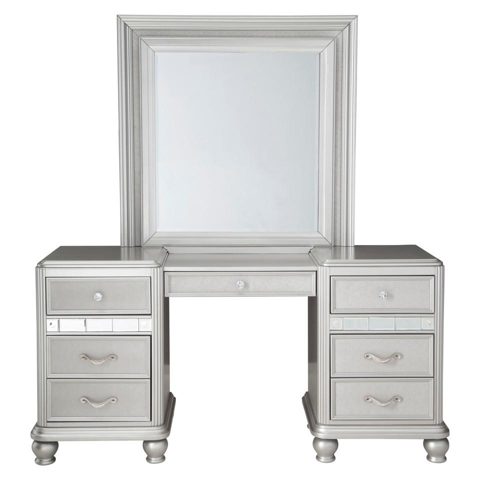 Vanity Sets |  Gia Collection Platinum Vanity and Stool Gray Bedroom Furniture Benches & Vanities