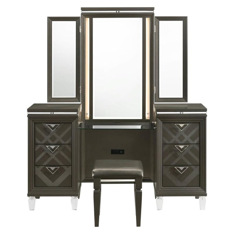 Vanity Sets |  Hollywood Park Vanity Gray Bedroom Furniture Benches & Vanities