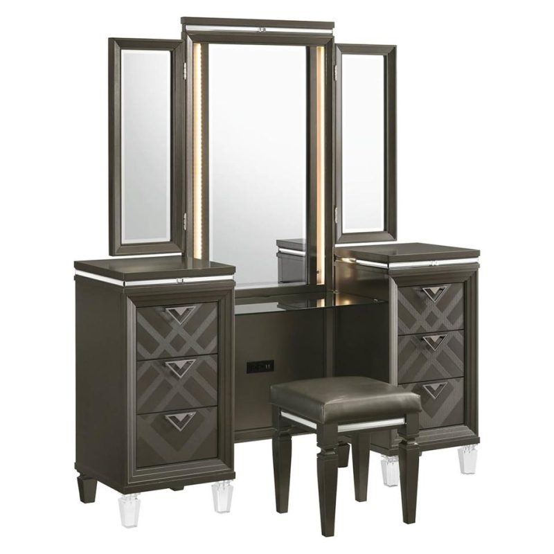 Vanity Sets |  Hollywood Park Vanity Gray Bedroom Furniture Benches & Vanities