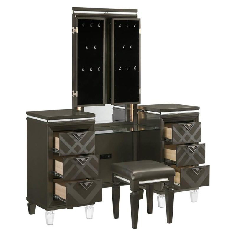 Vanity Sets |  Hollywood Park Vanity Gray Bedroom Furniture Benches & Vanities