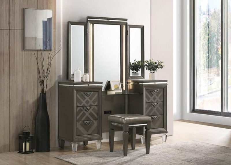 Vanity Sets |  Hollywood Park Vanity Gray Bedroom Furniture Benches & Vanities