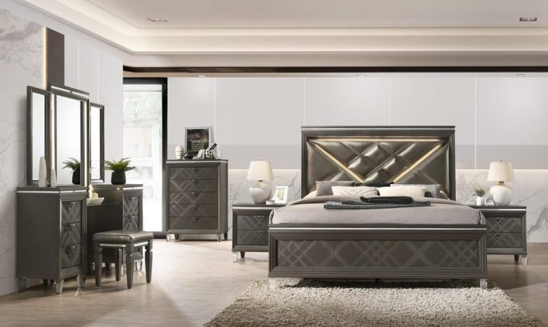 Vanity Sets |  Hollywood Park Vanity Gray Bedroom Furniture Benches & Vanities