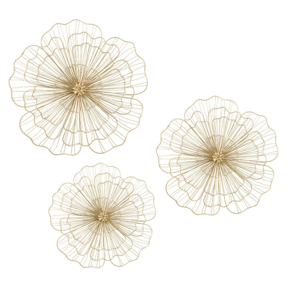 Wall Art & Mirrors |  Three Wire Flowers Gold Home Décor Gold