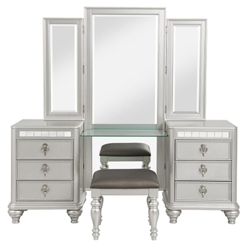 Benches & Vanities |  Carousel Vanity and Stool Gray Bedroom Furniture Benches & Vanities