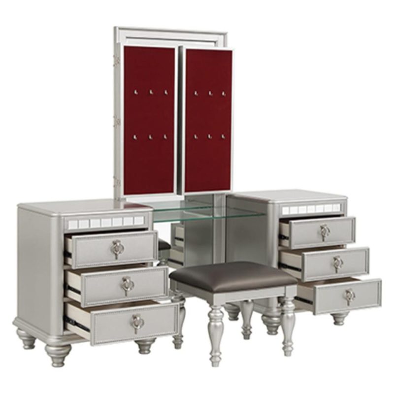 Benches & Vanities |  Carousel Vanity and Stool Gray Bedroom Furniture Benches & Vanities