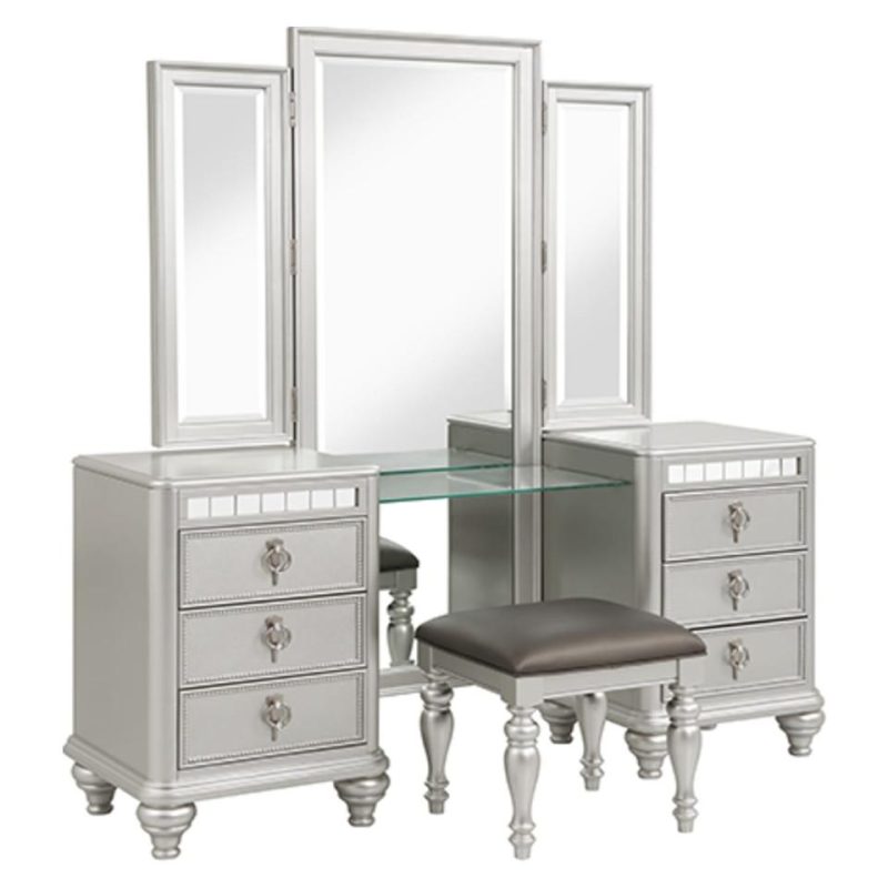 Benches & Vanities |  Carousel Vanity and Stool Gray Bedroom Furniture Benches & Vanities