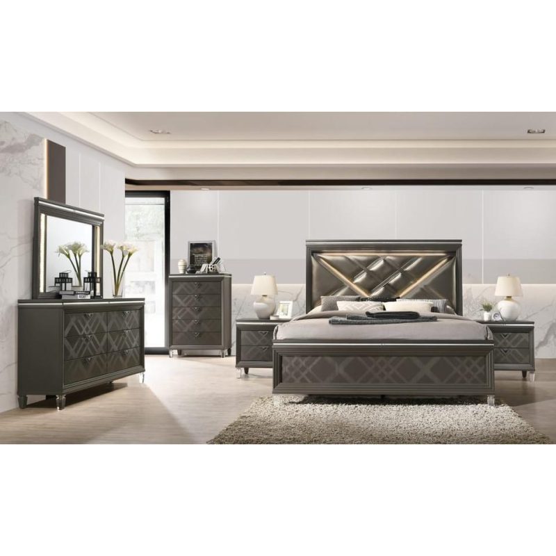 Bedroom Sets |  Hollywood Park Collection 3 PC Queen Bed Set Gray Bedroom Furniture Bedroom Sets