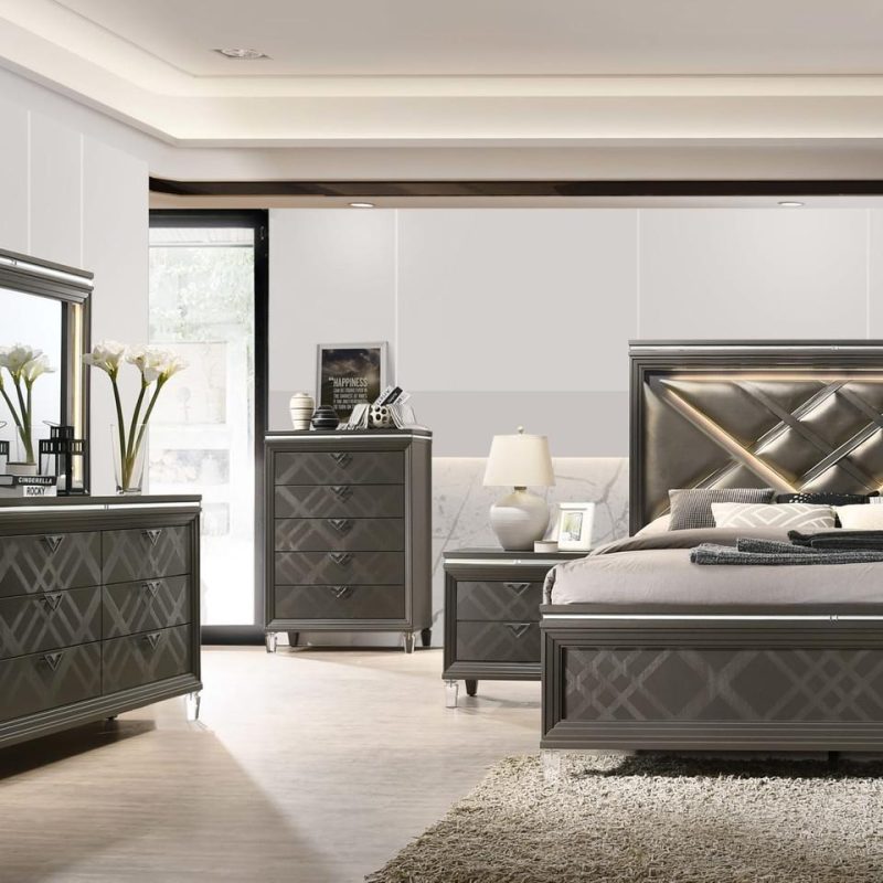 Bedroom Sets |  Hollywood Park Collection 3 PC Queen Bed Set Gray Bedroom Furniture Bedroom Sets