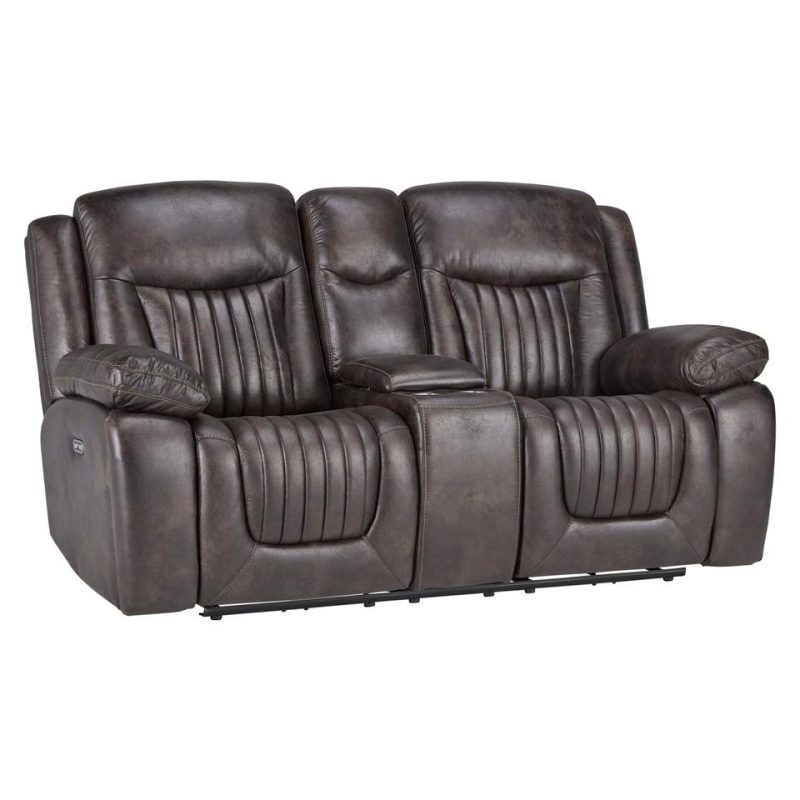 Loveseats |  Optima P2 Motion – Power Headrest Console Loveseat Brown Living Room Furniture Brown