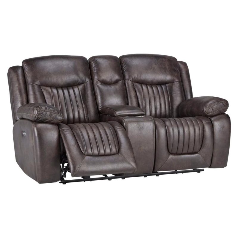 Loveseats |  Optima P2 Motion – Power Headrest Console Loveseat Brown Living Room Furniture Brown