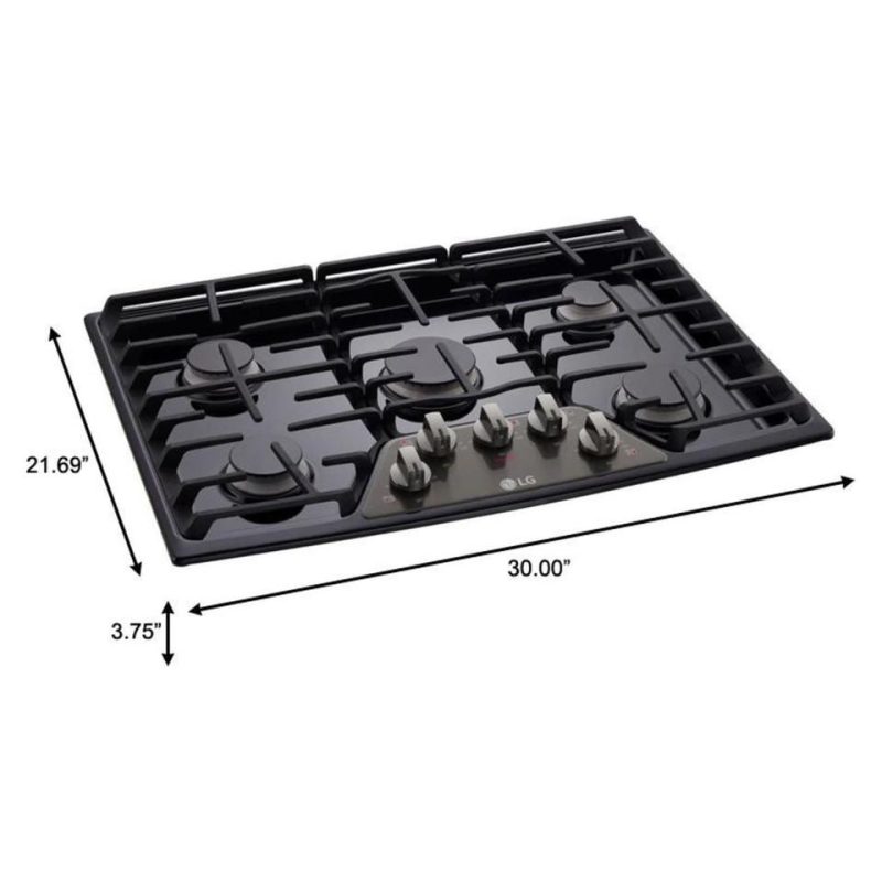 Gas |  LG 30” Gas Cooktop with SuperBoil™ in Black Stainless Steel – LCG3011BD Black Cooktops Black