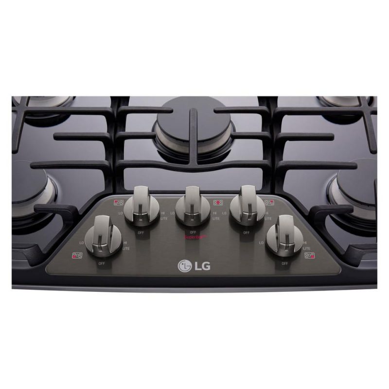 Gas |  LG 30” Gas Cooktop with SuperBoil™ in Black Stainless Steel – LCG3011BD Black Cooktops Black