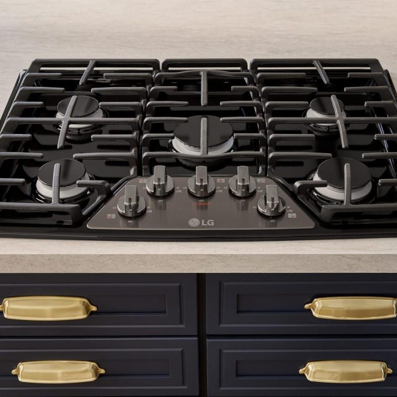 Gas |  LG 30” Gas Cooktop with SuperBoil™ in Black Stainless Steel – LCG3011BD Black Cooktops Black